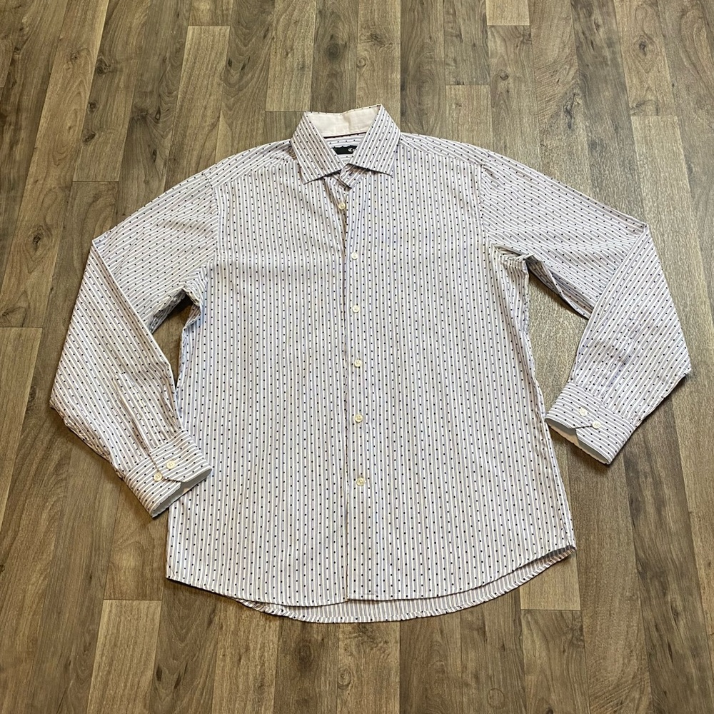 Cultura International Button Up Dress Shirt Striped Dots Size Medium